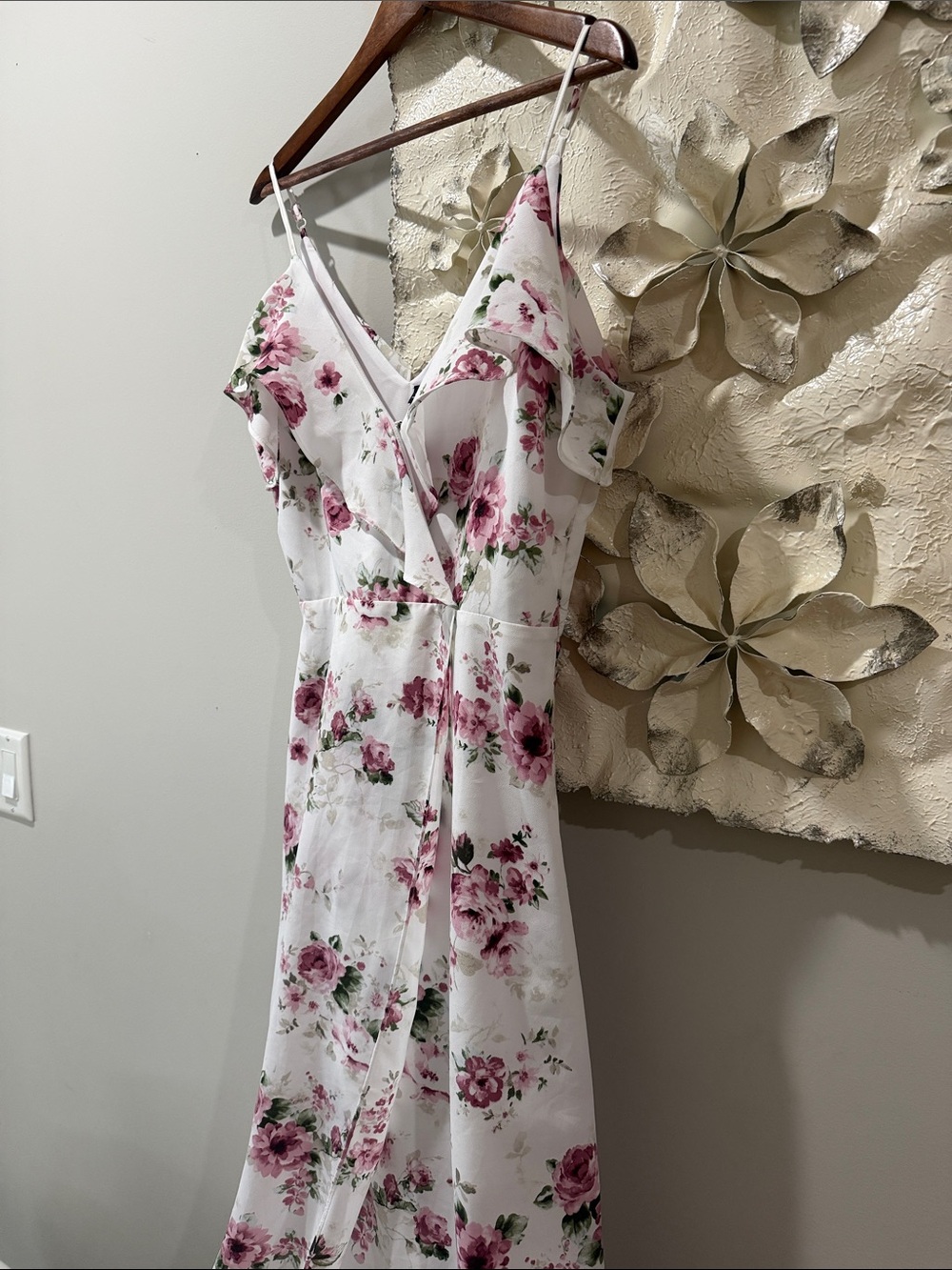 Lord Taylor Design Lab White Pink Floral Ruffle High Low Maxi Dress Size M - Picture 7 of 11